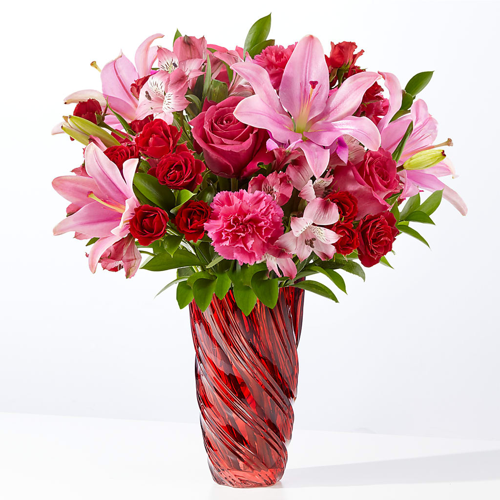In Love Bouquet with Luxe Swirl Vase – Simply Gorgeous Flowers, Harvey LA