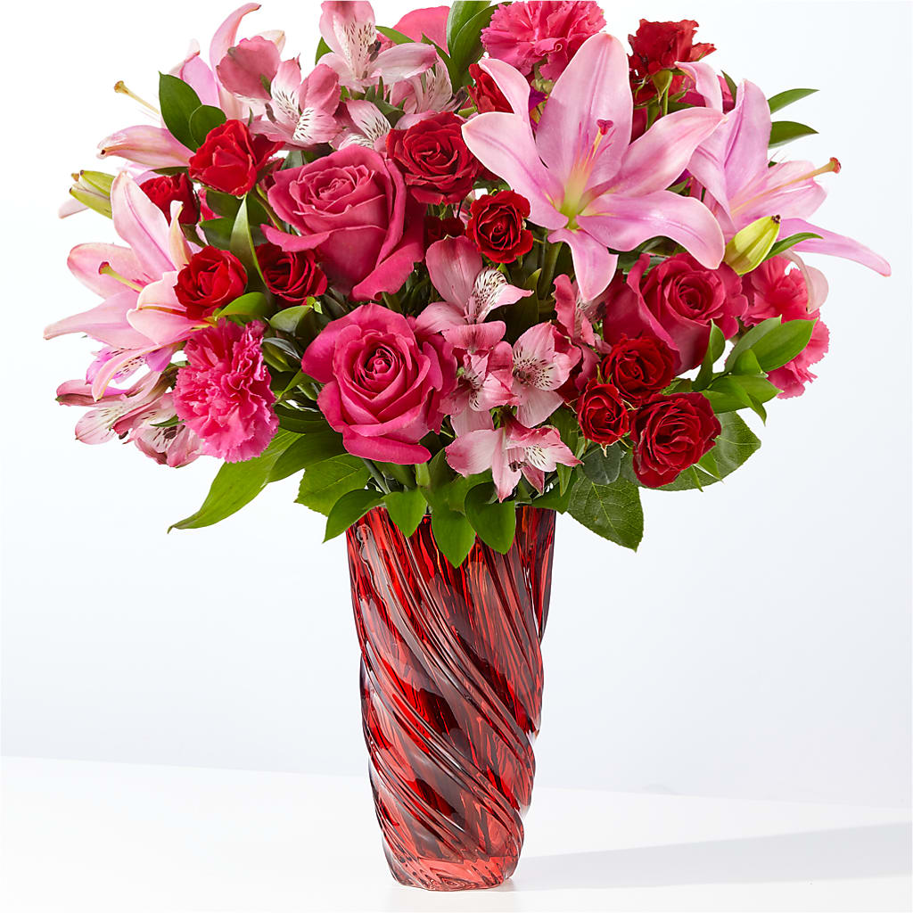 In Love Bouquet with Luxe Swirl Vase – Simply Gorgeous Flowers, Harvey LA