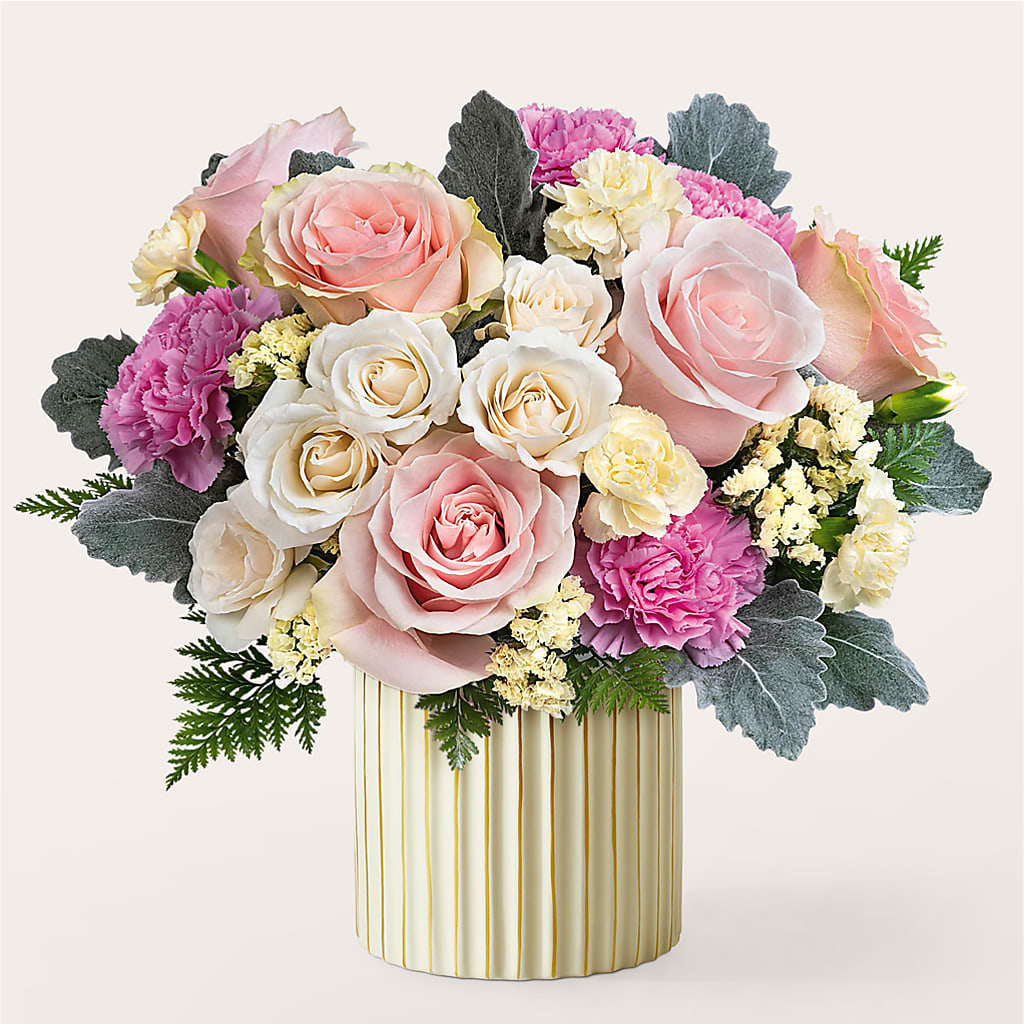 Blissful Moments Bouquet with Ivory Vase – Simply Gorgeous Flowers, Harvey LA