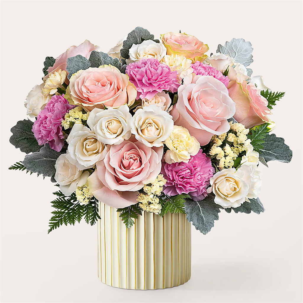 Blissful Moments Bouquet with Ivory Vase – Simply Gorgeous Flowers, Harvey LA