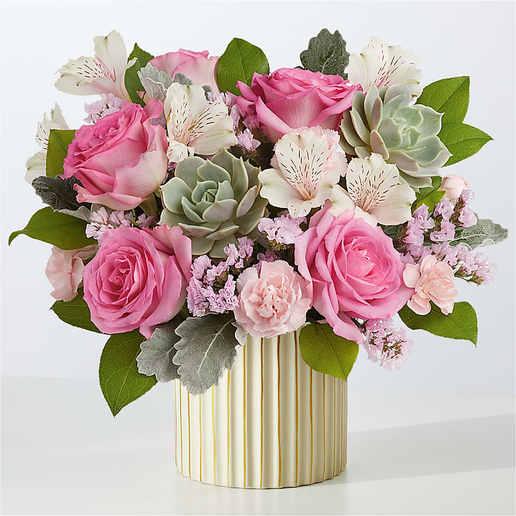 Dusty Rose Bouquet with Ivory Vase – Simply Gorgeous Flowers, Harvey LA