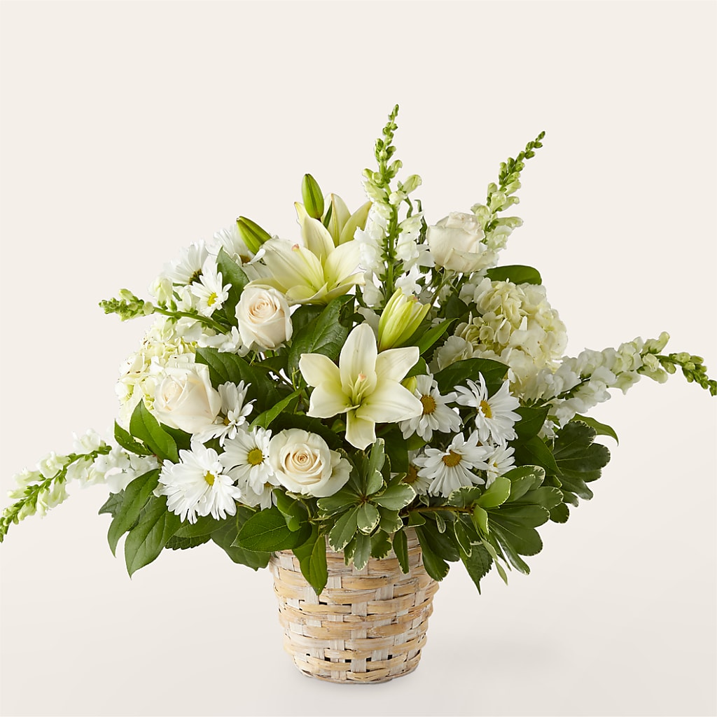 Ivory Elegance Floral Basket – Simply Gorgeous Flowers, Harvey LA