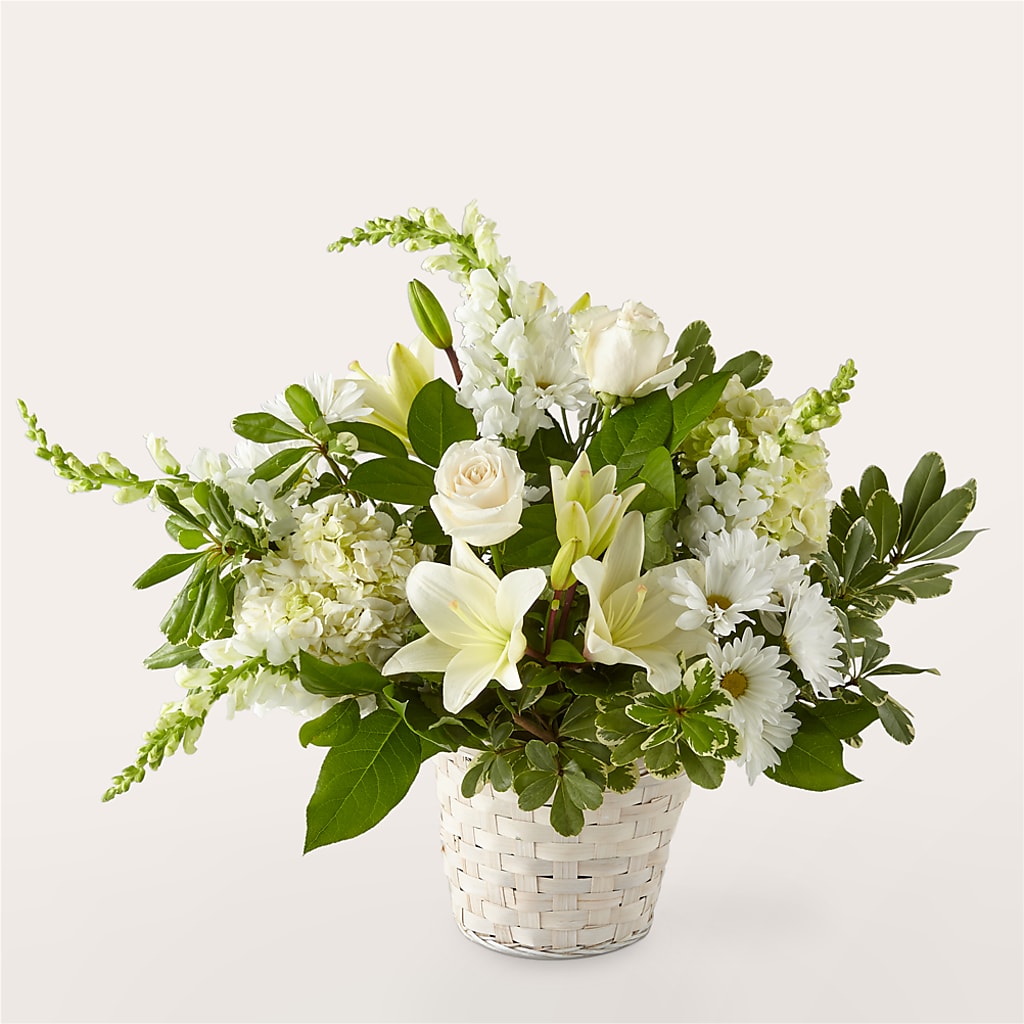 Ivory Elegance Floral Basket – Simply Gorgeous Flowers, Harvey LA