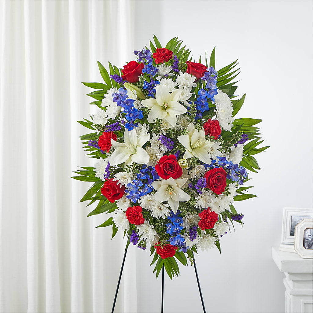 Cherished Service Standing Spray – Simply Gorgeous Flowers, Harvey LA