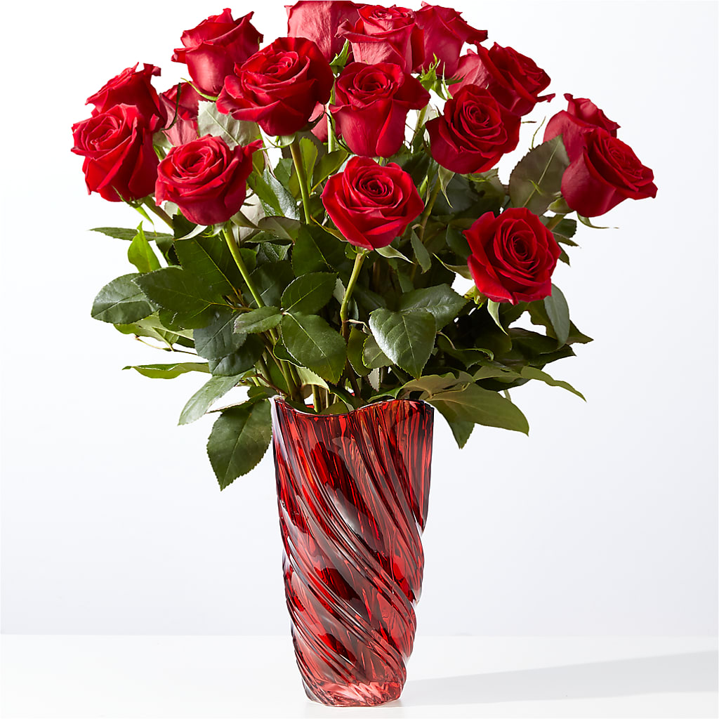 Classic Love Red Rose Bouquet with Luxe Swirl Vase – Simply Gorgeous Flowers, Harvey LA