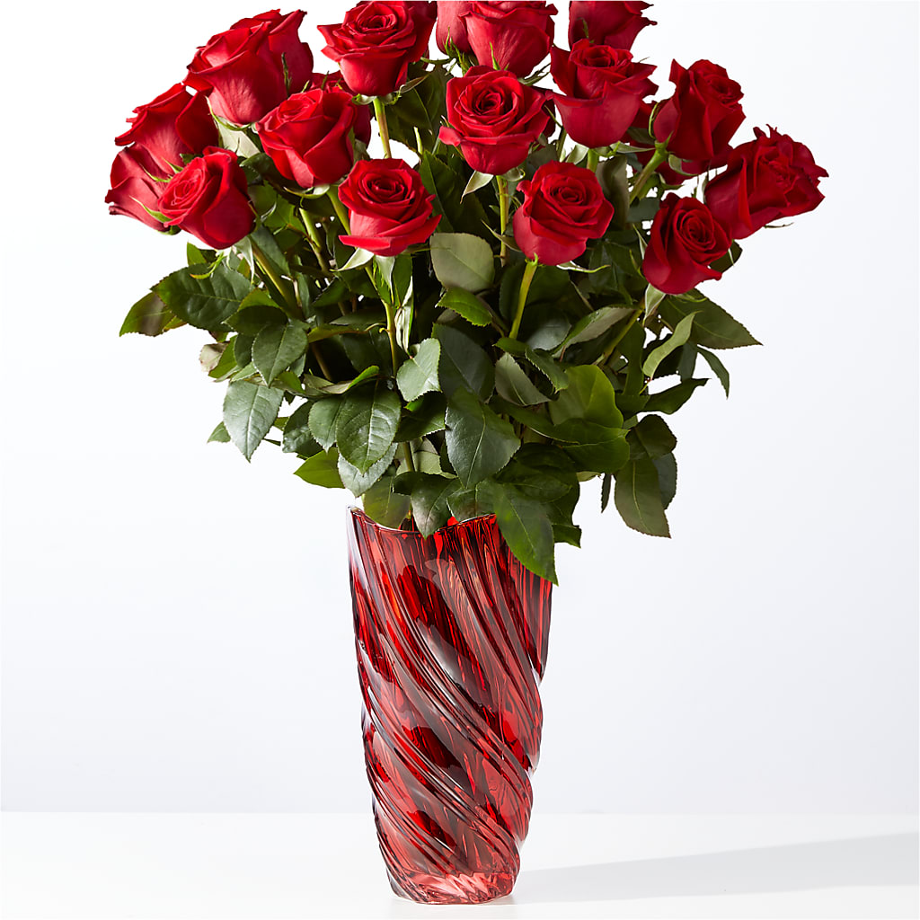 Classic Love Red Rose Bouquet with Luxe Swirl Vase – Simply Gorgeous Flowers, Harvey LA