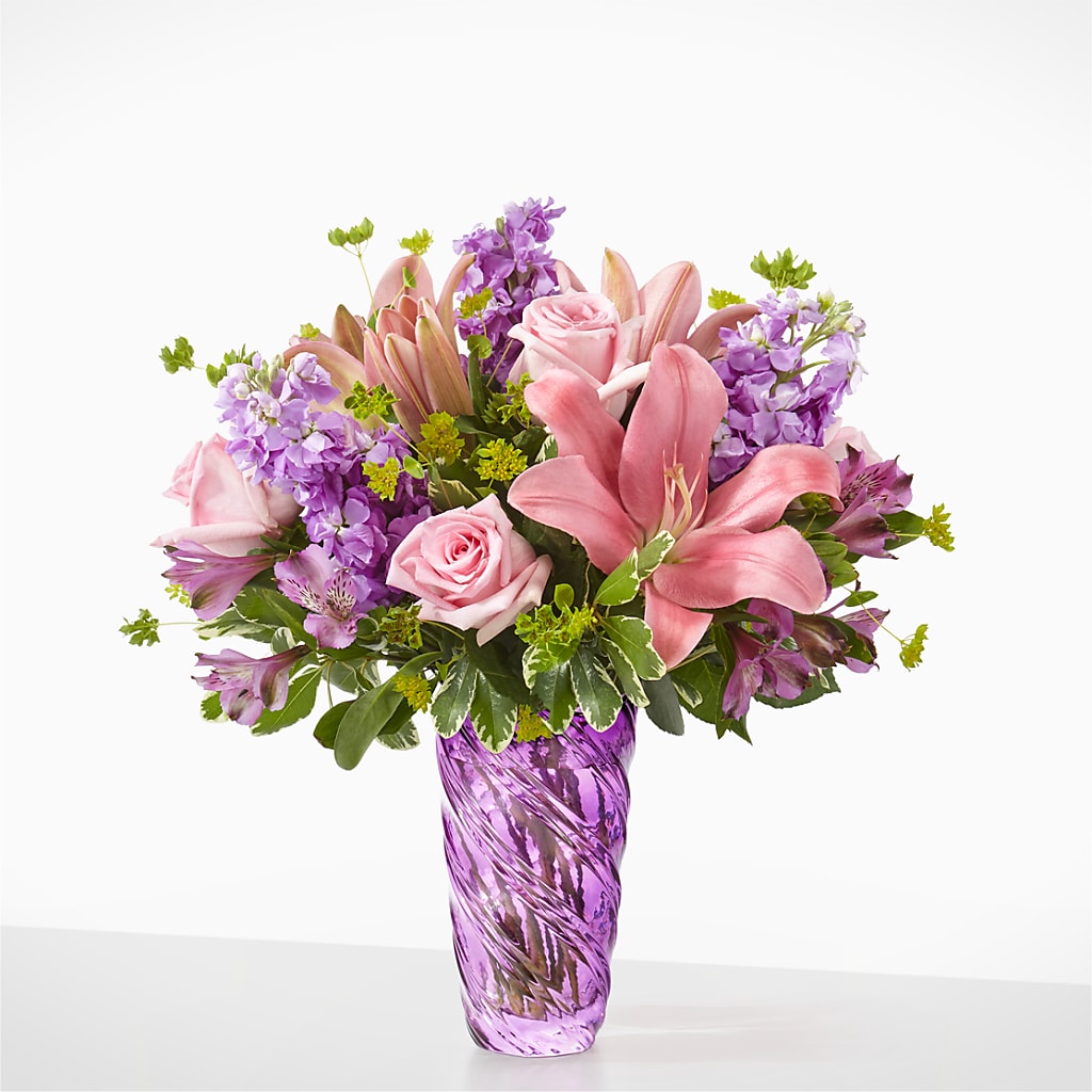 Precious Petals Bouquet with Luxe Swirl Vase – Simply Gorgeous Flowers, Harvey LA