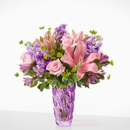 Precious Petals Bouquet with Luxe Swirl Vase –  Simply Gorgeous Flowers, Harvey LA