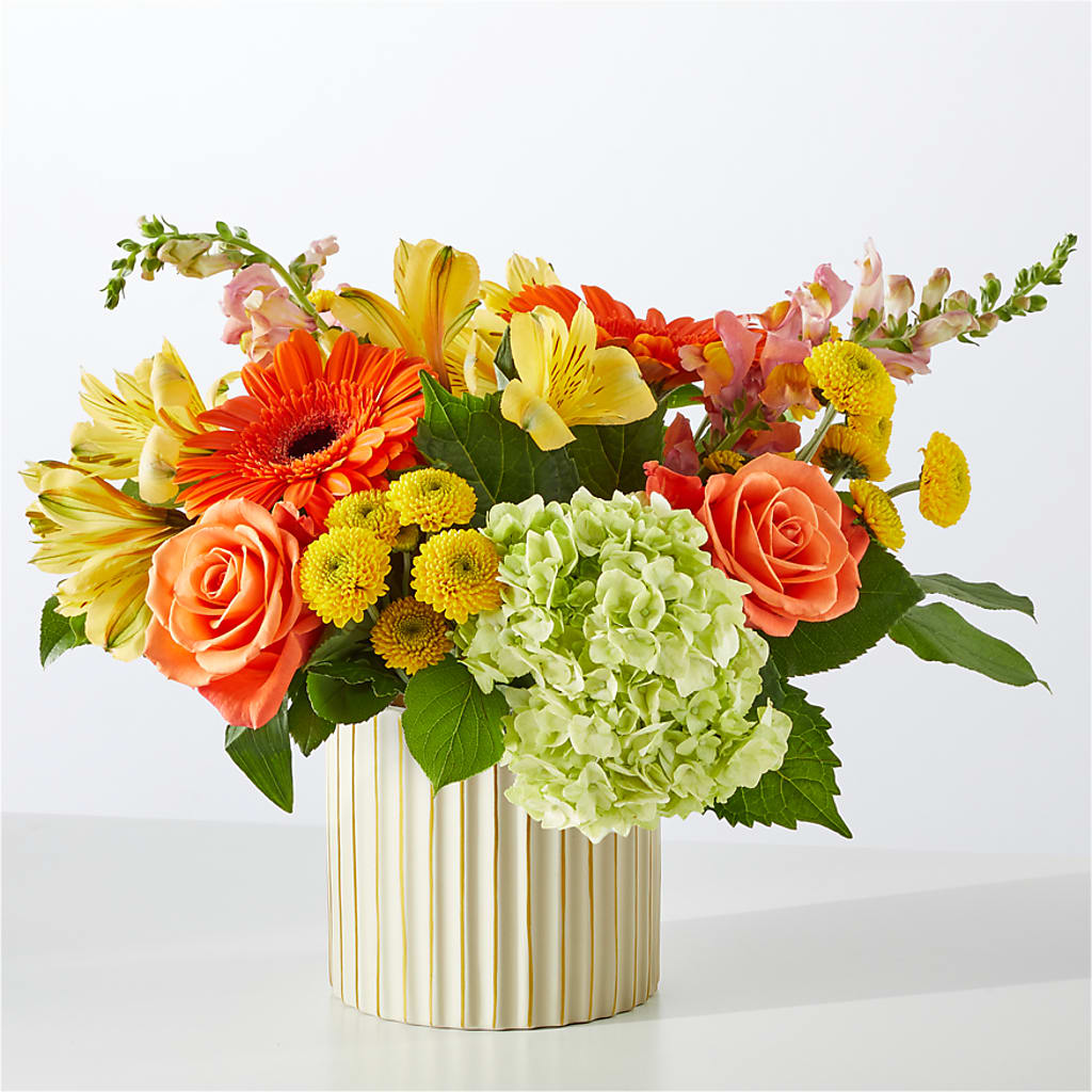 Autumn Sunshine Bouquet with Ivory Vase –  Simply Gorgeous Flowers, Harvey LA