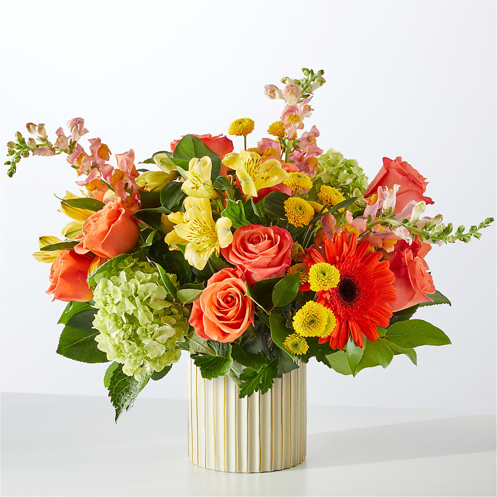 Autumn Sunshine Bouquet with Ivory Vase –  Simply Gorgeous Flowers, Harvey LA