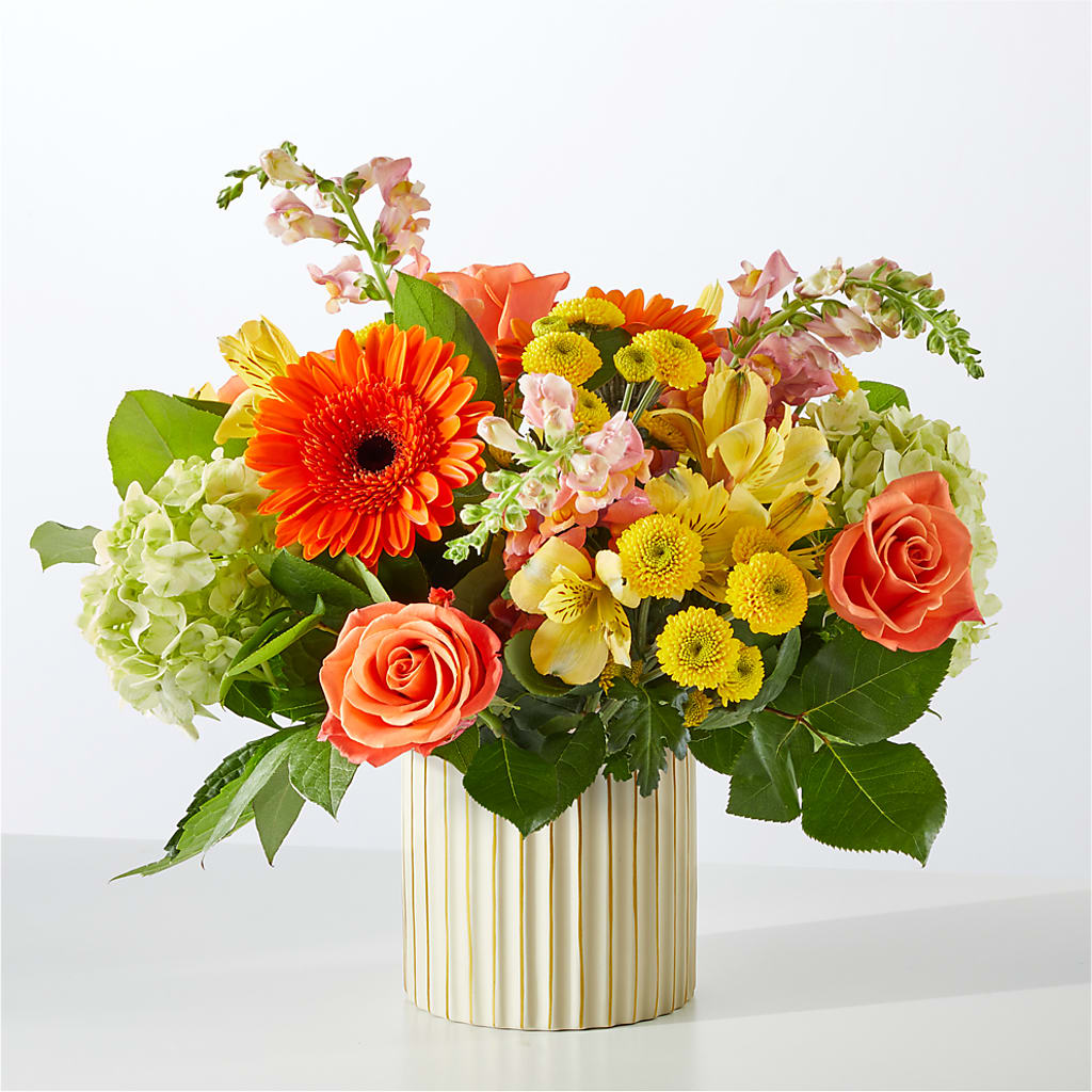 Autumn Sunshine Bouquet with Ivory Vase –  Simply Gorgeous Flowers, Harvey LA