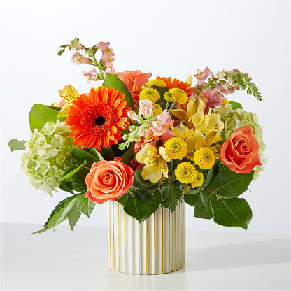 Autumn Sunshine Bouquet with Ivory Vase –  Simply Gorgeous Flowers, Harvey LA