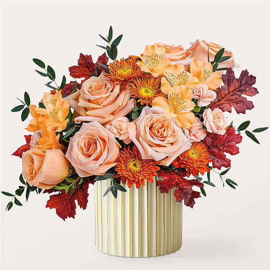 Spiced Latte Bouquet with Ivory Vase –  Simply Gorgeous Flowers, Harvey LA